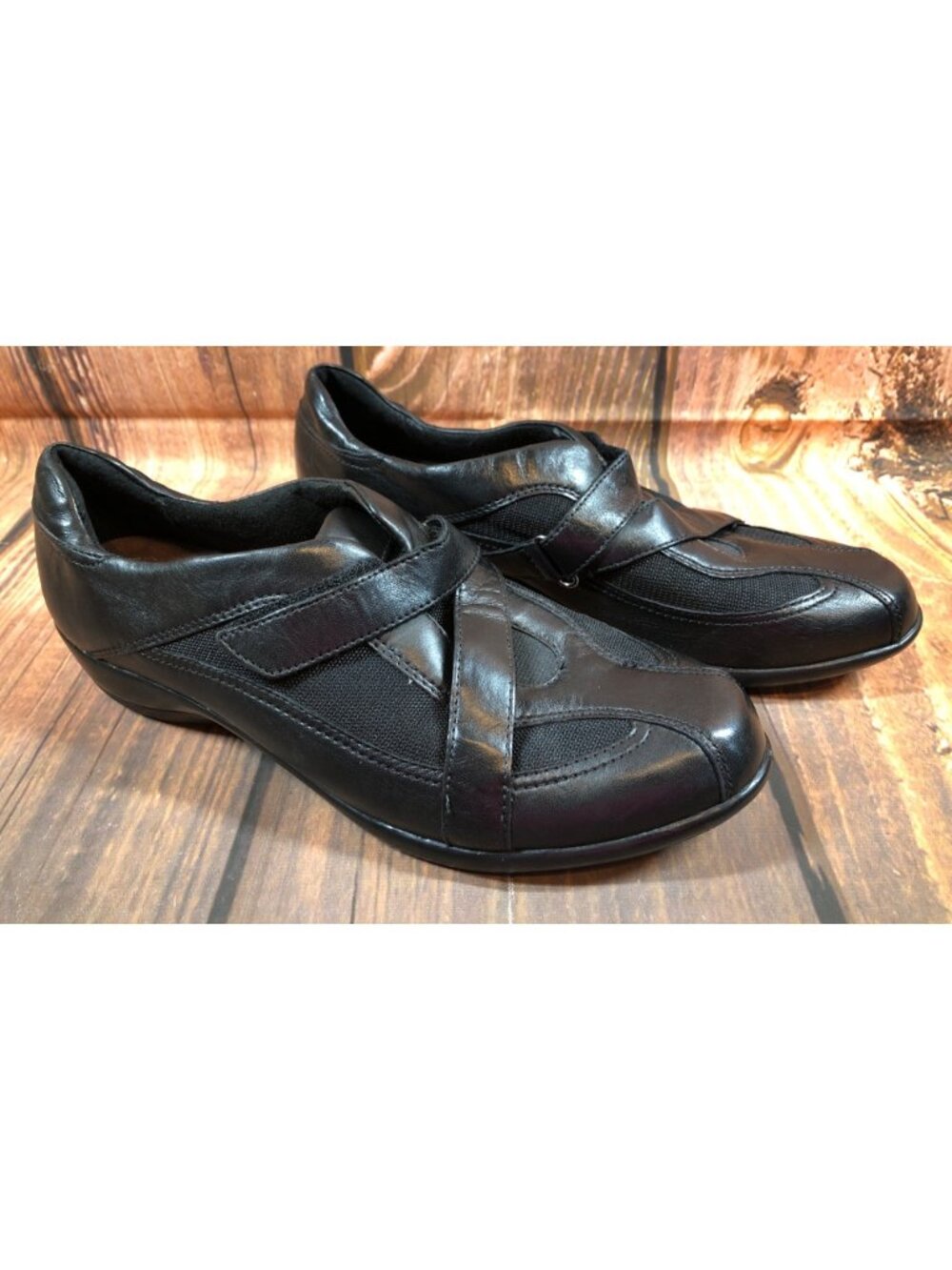 CLARKS Everyday Casual Strap Black Leather Shoes 84972 Womens 9 M (10a3)